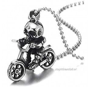 COOLSTEELANDBEYOND Mens Boys Steel Vintage Skull Skeleton Riding Bike Motorcycle Pendant Necklace with 30 in Ball Chain