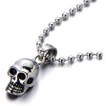 COOLSTEELANDBEYOND Tiny Skull Pendant Necklace for Men Women Steel High Polished with 23.6 inches Steel Ball Chain