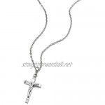 COOLSTEELANDBEYOND Two-Layer Small Stainless Steel Small Jesus Christ Crucifix Cross Pendant Necklace for Men Women