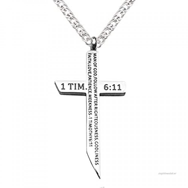 epiphaneia Men's Stainless Steel Cross NecklaceMan Of God 1 Timothy 6:11. Mens Jewelry Cross Necklaces Christian Religious Gifts Christians for Men - Birthday gift for Dad Father's Day Christmas