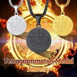 FaithHeart Customized Wicca Tetragrammaton Medal Jewelry Personalised Solomon Pentacle Pentagram Pendant Talisman Necklace Stainless Steel Protection Charm Amulets Jewellery-Silver/Gold/Black