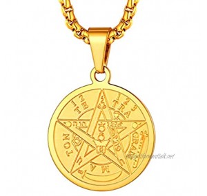 FaithHeart Customized Wicca Tetragrammaton Medal Jewelry Personalised Solomon Pentacle Pentagram Pendant Talisman Necklace Stainless Steel Protection Charm Amulets Jewellery-Silver/Gold/Black
