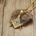 Free-Mason Eye of Providence Illuminati Pyramid All Seeing Eye Pendant for Men Stainless Steel with CZ Stone Punk Necklaces