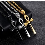 HIJONES Mens Stainless Steel Simple Vintage Egyptian Ankh Cross Pendant Necklace Black/Gold/Silver