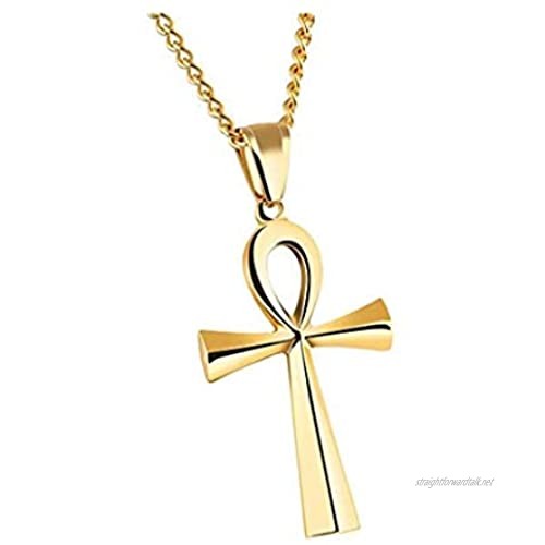 HIJONES Mens Stainless Steel Simple Vintage Egyptian Ankh Cross Pendant Necklace Black/Gold/Silver