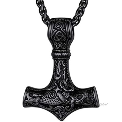 HLARK Nordic Viking Pendant Men's Mjolnir Necklace 316L Stainless Steel Titanium Steel Thor's Hammer