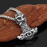 Htulip Viking Necklace 316L Stainless Steel Mjolnir Odin Goat Thor's Hammer Necklace Pendant Norse Celtic Amulet Necklace for Men Women