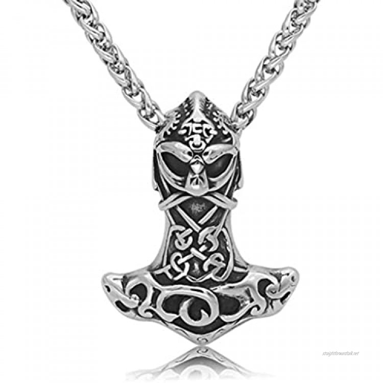 Htulip Viking Necklace 316L Stainless Steel Mjolnir Odin Goat Thor's Hammer Necklace Pendant Norse Celtic Amulet Necklace for Men Women