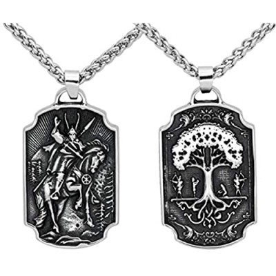 Htulip Viking Necklace Double-sided Pendant 316L Stainless Steel Norse Odin Yggdrasil Celt Amulet Necklace for Men Women