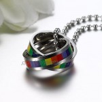 JewelryWe Jewellery Unisex Men's Women's Necklace Stainless Steel Rainbow Gay Lesbian Pride LBGT Double Rings Pendant with 60 cm Ball Chain