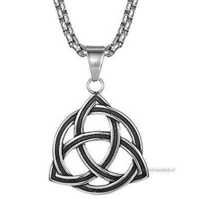JewelryWe Mens Celtic Knot Necklace Vintage Casting Lucky Irish Celtic Knot Pendant Stainless Steel Necklaces with Chain 22 Inch