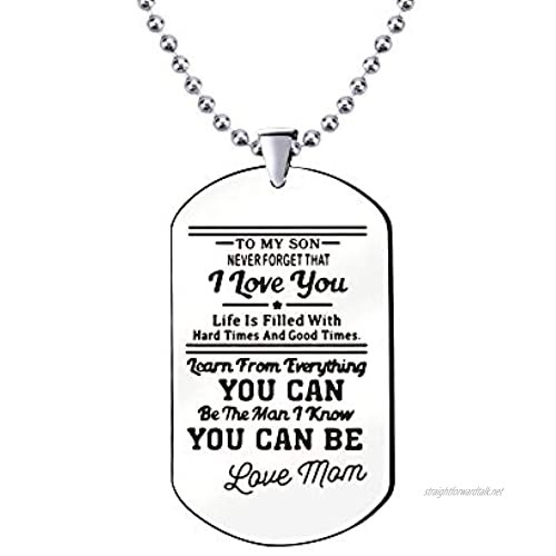 KENYG Inspirational Jewellery To My Son Stainless Steel Dog Tag Silver Necklace Christmas Birthday Gifts