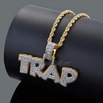 KMASAL Jewelry Hip Hop Iced Out Bubble Letter TRAP Pendant Necklace 18K Gold Micro-Pave Simulated Diamond Cubic Zirconia Necklace for Men Women