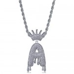 LC8 Jewelry Unisex Hip Hop Micro-Pave Simulated Diamond Iced Out Bling Shiny Crowned Initial Dripping Bubble Letters CZ Pendant with Rope Chain for Men Women
