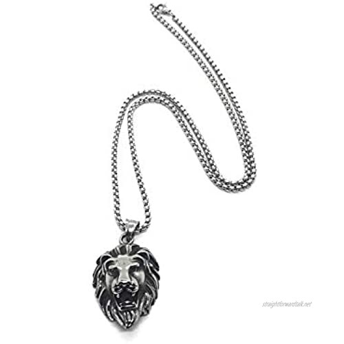 Lion Head Pendant King Power Men Necklace Solid Stainless Steel Perfect for Hip-Hop Punk Biker look.