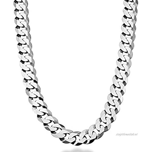 Miabella Solid 925 Sterling Silver Italian 12mm Solid Diamond-Cut Cuban Link Curb Chain Necklace for Men 18 20 22 24 26 28 Inch Made in Italy (20 Rhodium-Plated-Silver)