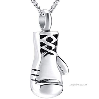 PicZhiwenture Boxing Glove Cremation Jewelry Memorial Urn Necklace Stainless Steel Ashes Holder Keepsake for Love Gift-Silver