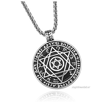 PiercingJak Men's Women's Necklace Star of David Stainless Steel Hexagram Solomon Seal 12 Constellation Pendant Vintage Amulet Jewellery with 24 Inch Chain Silver