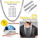 PROSTEEL Men 6MM Wheat Chain Necklace Black/ 316L Stainless Steel/Gold Plated 18/20/22/24/26/28/30 Inches (with Gift Box)