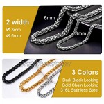 PROSTEEL Men 6MM Wheat Chain Necklace Black/ 316L Stainless Steel/Gold Plated 18/20/22/24/26/28/30 Inches (with Gift Box)