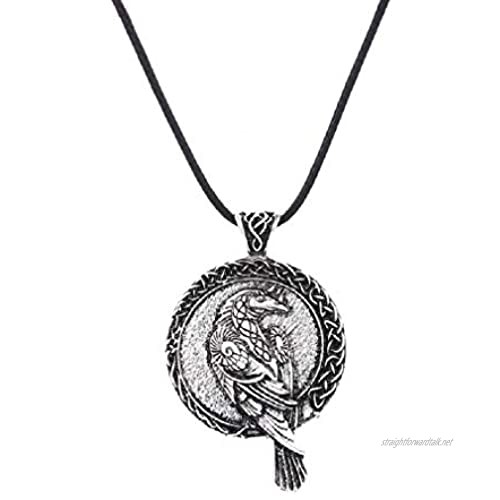 Raven Necklace for Men Norse Odin Raven Pendant Necklace with 19.7” Chain Retro Crow Totem Necklace Viking Runes Amulet Necklace Punk Animal Raven Jewelry Gift for Men Boys