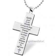 Serenity Prayer Cross Necklace 925 Sterling Silver Men's or Ladies