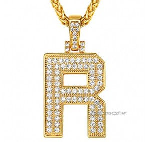 Suplight Bling Bling A-Z Letter Pendant Necklace Cubic Zirconia CZ Pave Alphabet Initial Pendant with Stainless Steel Spiga Chain Personalized Custom Rapper Hip Hop Jewelry for Men Boys