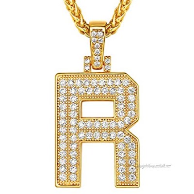 Suplight Bling Bling A-Z Letter Pendant Necklace Cubic Zirconia CZ Pave Alphabet Initial Pendant with Stainless Steel Spiga Chain Personalized Custom Rapper Hip Hop Jewelry for Men Boys