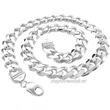 TreasureBay Mens' 12mm Italian Silver Curb Chain Heavy 925 Silver Curb Chain for Men Biker Silver Chain