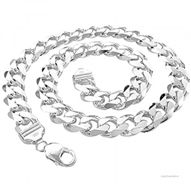 TreasureBay Mens' 12mm Italian Silver Curb Chain Heavy 925 Silver Curb Chain for Men Biker Silver Chain