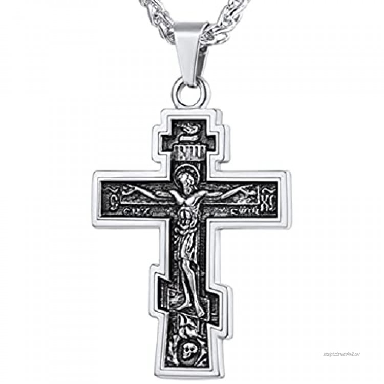 U7 Vintage Crucifix Pendant Christian Jewelry Vintage Black Plated/Stainless Steel/18K Gold Plated Orthodox Cross Catholic Necklace