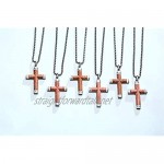 VNOX Two-Tone Stainless Steel Brazil Rosewood Wood Christian Baptism Jesus Cross Pendant Necklace for Men 24 Rolo Chain