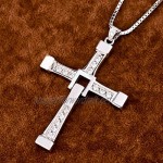 XCFS BEAUTY 925 Sterling Silver Genuine Rhinestone CZ Fast and Furious 7 Cross Charm Pendant Necklace for Men