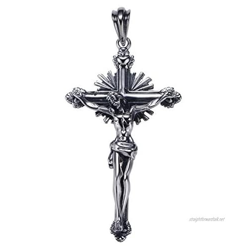 925 Sterling Silver Pendants Jesus Christ Crucifix Cross Pendant Retro Vintage Big Charm Pendant for Necklace(NO Chain)