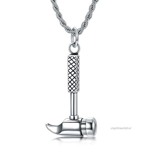CEKAMA Sterling Silver Necklace Men with Pendant Large Tool Necklace Gothic Vintage Texture Stainless Steel Chain 22+2" Father's Day Gift