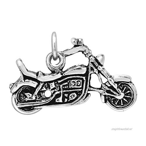 Cool Chopper Motorcycle Detailed .925 Sterling Silver Pendant Charm