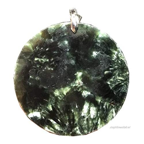 DUOVEKT Seraphinite Pendant Natural Green Seraphinite Crystal Stone Jewelry for Women Men 56x5mm Beads Silver Round Gemstone AAAAA