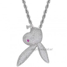 Dxnbp 14k Gold Plating Solid Red Eye Bunny Necklace Iced Out Sparkling 5a Cz-diamonds Rabbit Pendant Animal Easter Jewelry Punk Hip Hop Necklace Gift