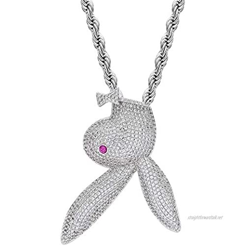 Dxnbp 14k Gold Plating Solid Red Eye Bunny Necklace Iced Out Sparkling 5a Cz-diamonds Rabbit Pendant Animal Easter Jewelry Punk Hip Hop Necklace Gift