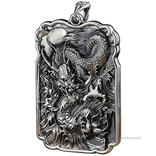 FORFOX Men's Accessory Vintage Black 990 Sterling Silver Asian Chinese Dragon Pendant Oriental Jewellery
