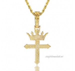HELLOICE Diamond Cross Pendant With Free Link Chain Punk Hip Hop 18K Gold/White Gold Plated Collection Cross Religiou Necklace for Men Women