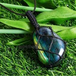 Labradorite Crystal Pendant Necklace Hand-Knitted Reiki Healing Chakra Crystal Necklace Natural Polished Palm Blue Moonstone Labradorite Raw Stone Jewelry for Women Men(2Pcs)