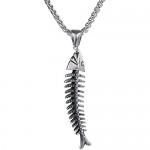 SUIWO Pendant Jewelry Chain Necklace Punk Unisex Necklace Jewelry Alternative exaggerated fish bone pendant hip hop men's titanium steel pendant jewelry (Color : Silver)