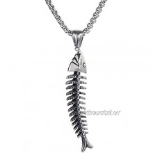 SUIWO Pendant Jewelry Chain Necklace Punk Unisex Necklace Jewelry Alternative exaggerated fish bone pendant hip hop men's titanium steel pendant jewelry (Color : Silver)