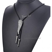 SUIWO Pendant Jewelry Chain Necklace Punk Unisex Necklace Jewelry Feather pendant necklace male and female wings tie leather rope necklace (Color : Silver)