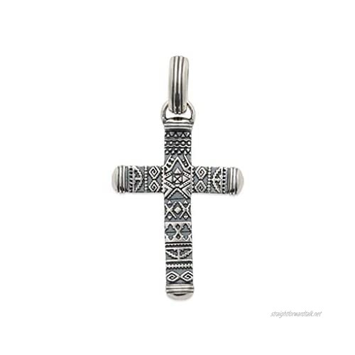 Tata Gisèle Men's Pendant in Antique Silver 925/000 – Catholic Cross Dressed in Tribal Motif – Velvet Gift Bag Included