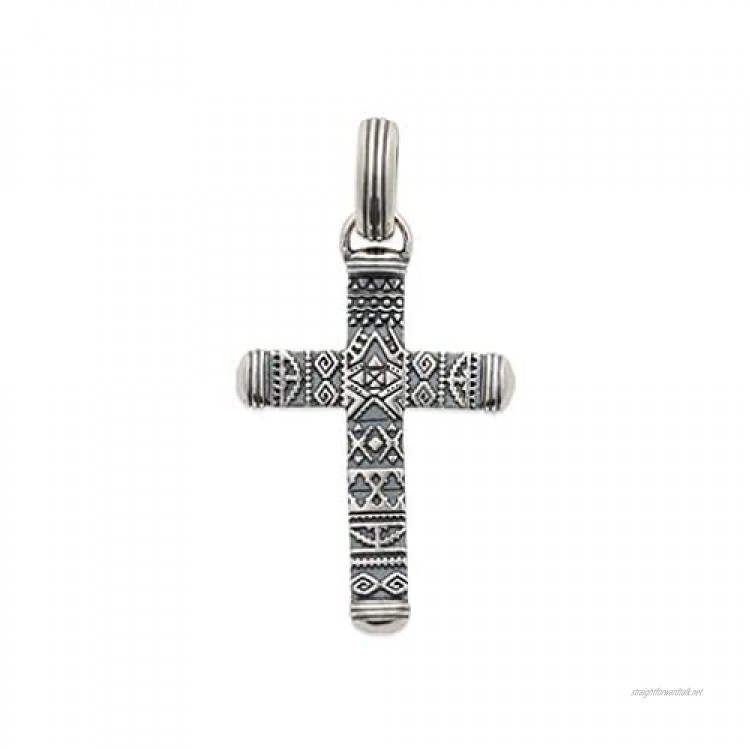 Tata Gisèle Men's Pendant in Antique Silver 925/000 – Catholic Cross Dressed in Tribal Motif – Velvet Gift Bag Included