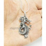 TreasureBay Detailed 925 Sterling Silver Dragon Pendant on Chain Necklace Men's Women's Pendant Necklace