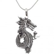TreasureBay Detailed 925 Sterling Silver Dragon Pendant on Chain Necklace Men's Women's Pendant Necklace