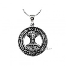 TreasureBay Detailed 925 Sterling Silver Viking Pendant Amulet Thor Hammer Necklace for Men and Women